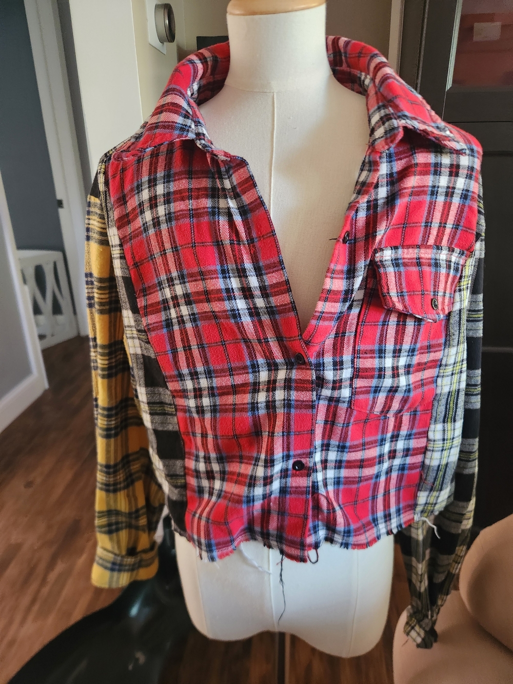 Plaid Button-Down Shirt - Red & Yellow